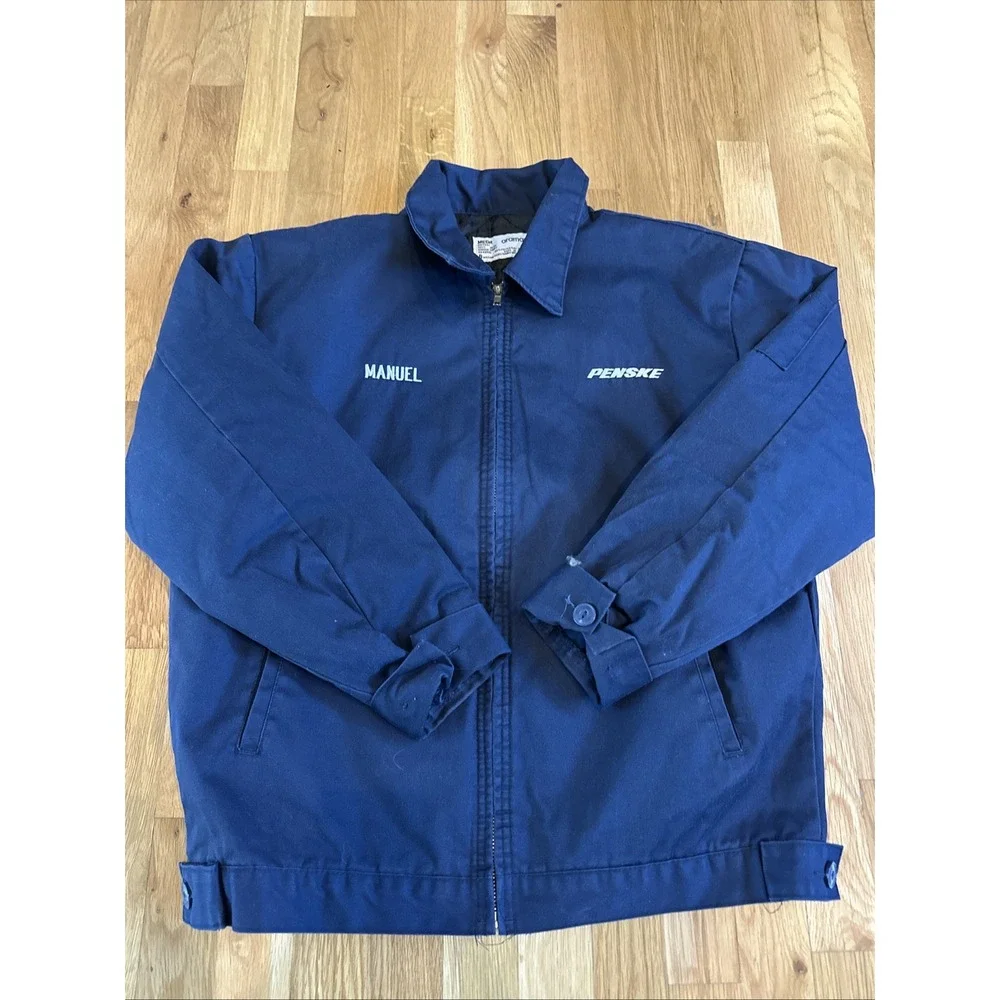 Vintage Aramark Light Navy Blue Insulated Quilted Lined Work Mechanic Jacket Med